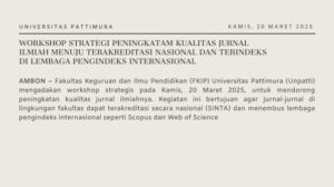 Workshop Strategi Peningkatam Kualitas Jurnal Ilmiah Menuju Terakreditasi Nasional Dan Terindeks Di Lembaga Pengindeks Internasional